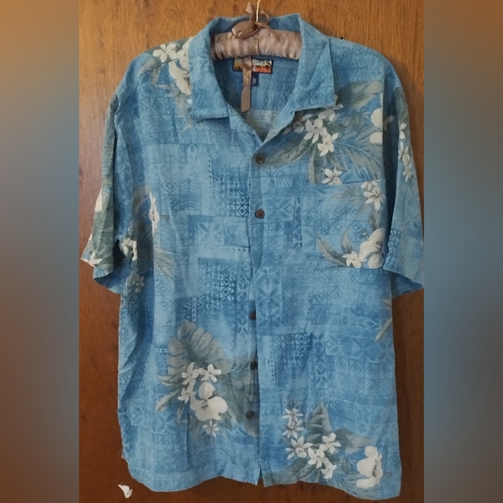 Vintage Tommy Bahama Havana Jack’s Café Blue Silk Hawaiian Shirt | Men’s M